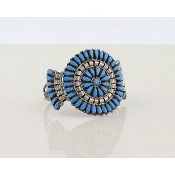 Sterling Silver Lapis Lazuli Cuff Bracelet M B Sterling 6 1/2" adjustable - Picture 3 of 9